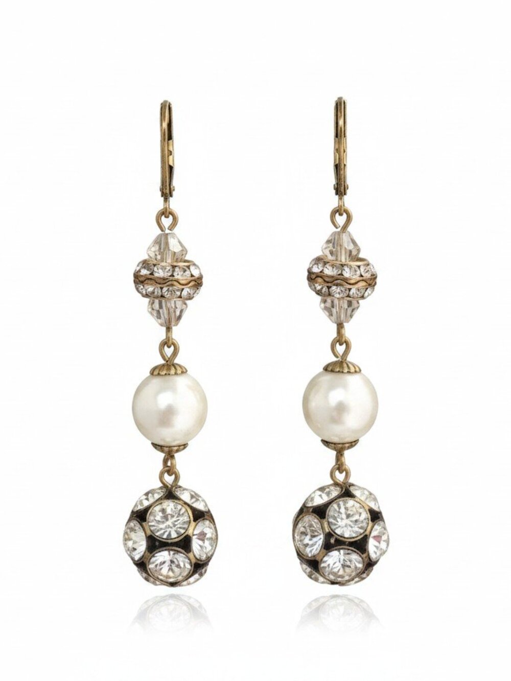 Women's Crystal Faux Pearl Brass Plated Lever Back Earrings Weddings, Parties